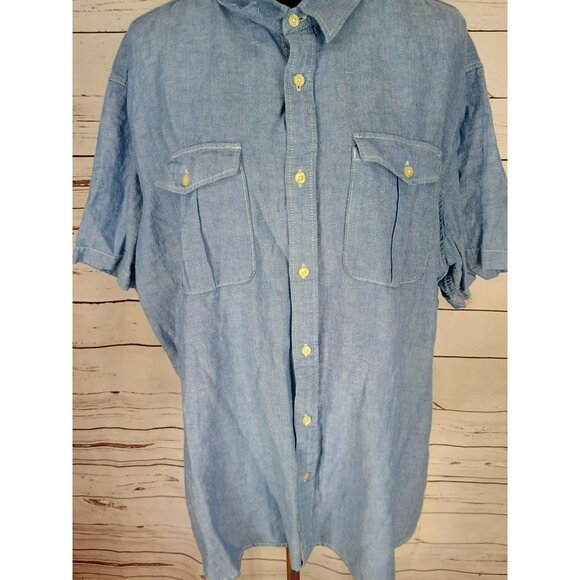 Eddie Bauer Blue Denim Relaxed Fit Size XXL Short Sleeve Button Up - Picture 4 of 6
